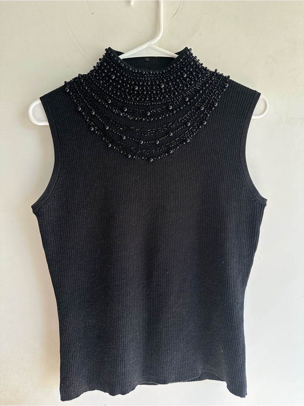 Grace Elements Black Beaded Sleeveless Mock Neck Tank